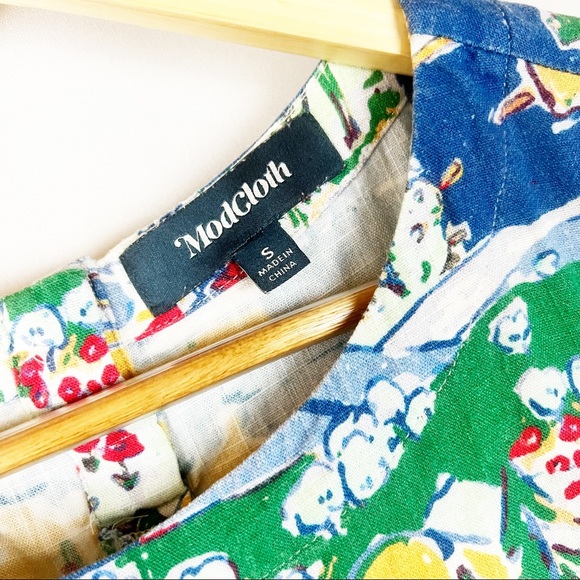 ModCloth Travel Road Trip Colorful Novelty Print Linen Blend Blouse Top - Picture 2 of 6